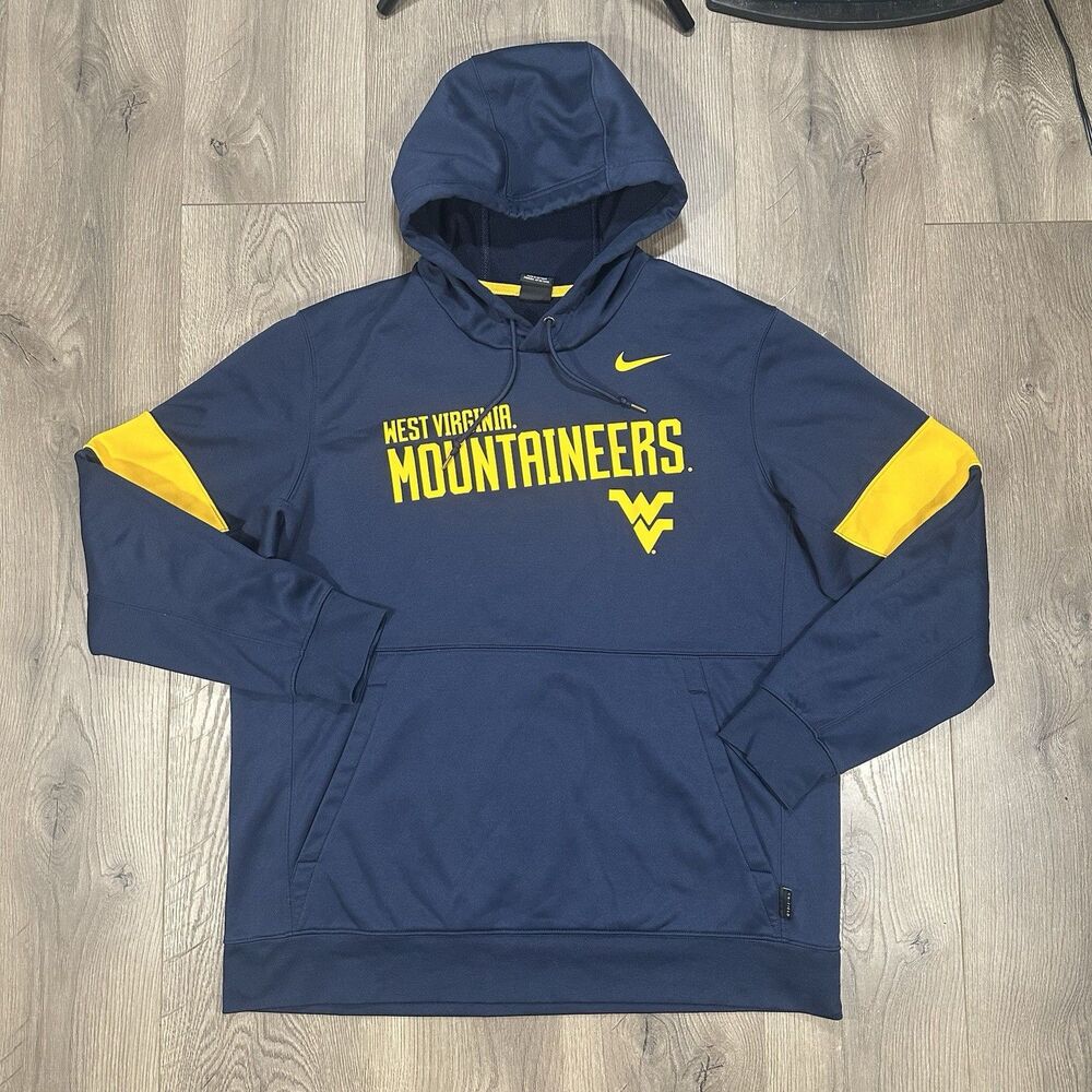 Nike Dri Fit West Virginia Mountaineers Hoodie Blue Sweatshirt Men's Size XL